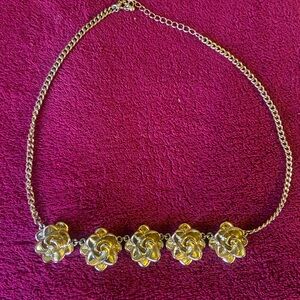 Gold-Toned Floral Pendant Necklace with Pearl Inlay